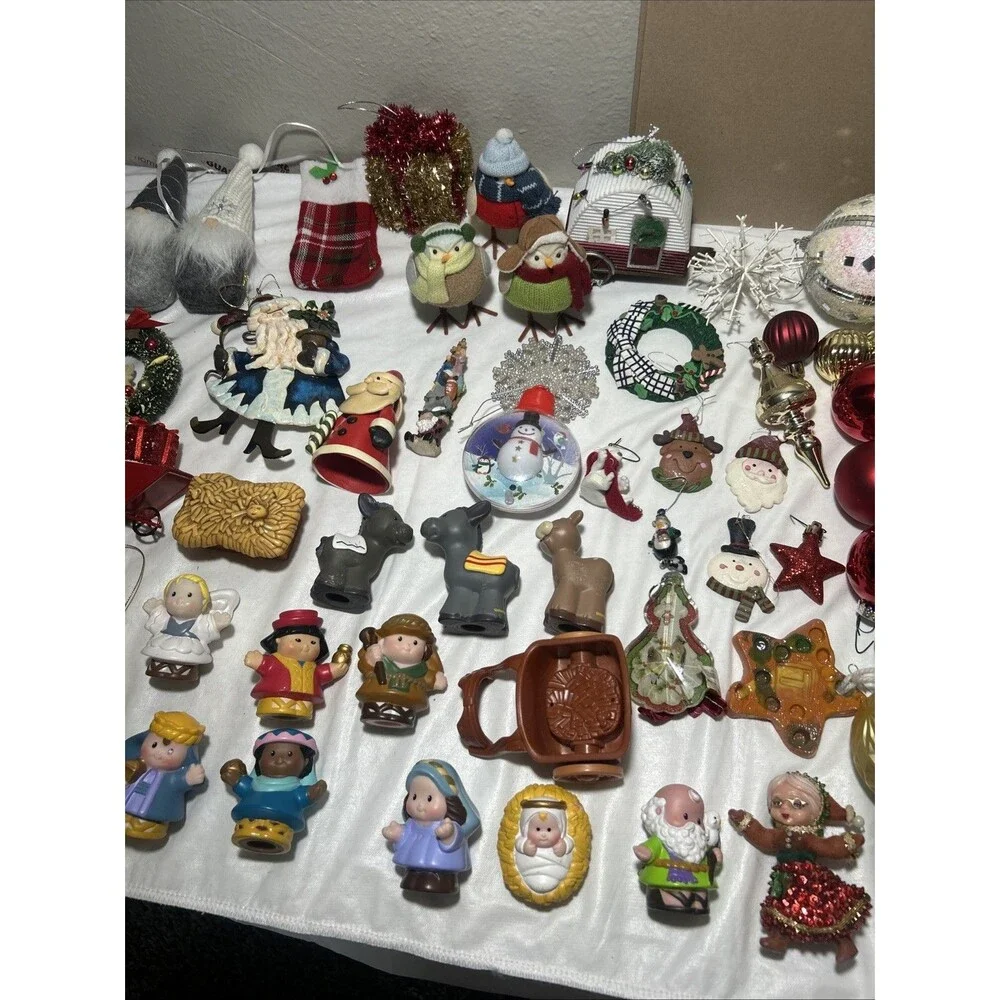 Vintage Christmas Ornament Lot Mixed Tree Holiday Decor Gnomes Nativity